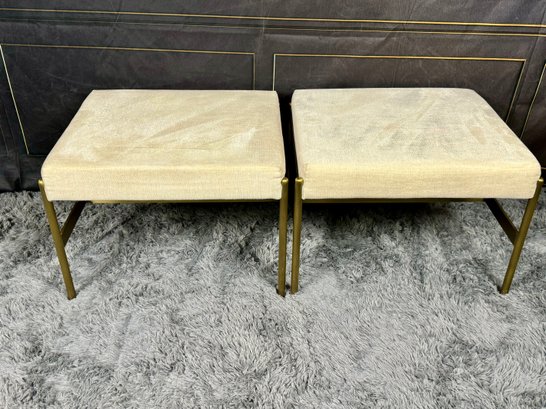 Pair Of Thomas Hayes Upholstered Stools With Brass Frames