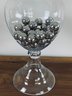 Large Glass Vase With Multiple Ornamental Silver Balls With Pair Of Glass And Silver Candle Holders
