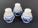 Small Collection Of Six Blue And White Ceramic Items: 2 Bowls, 3 Candle Holders And Single Vase