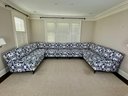 Custom Large Scale Navy And White Ikat Sectional - Tim Whelan Design - On Turned Wood Feet With Wheels
