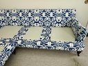 Custom Large Scale Navy And White Ikat Sectional - Tim Whelan Design - On Turned Wood Feet With Wheels