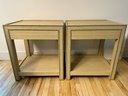 Pair Of Dransfield And Ross Seagrass Nightstands With Brushed Metal Nailhead Detail - One Drawer