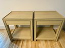Pair Of Dransfield And Ross Seagrass Nightstands With Brushed Metal Nailhead Detail - One Drawer