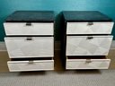 Pair Of Black And White Three Drawer Nightstands With Geometric Detail On Fronts - Purchased For $2800.00