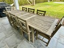 Restoration Hardware Teak Patio Dining Table With Eight Teak Leagrave Chairs With White Cushions