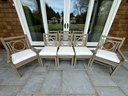 Restoration Hardware Teak Patio Dining Table With Eight Teak Leagrave Chairs With White Cushions