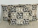 Collection Of Three Custom Throw Pillows - Tan, Browns Geometric Pattern