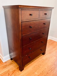 Cherry Wood 6 Drawer Pottery Barn Tall Dresser With Black Metal Pulls