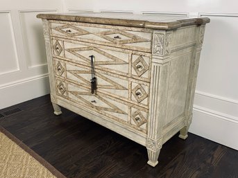 Foyer Table With Stone-Look Top & Four Drawers