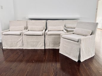 Set Of Eight Restoration Hardware Sand Slipcovered Armchairs