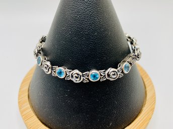 Or Paz Sterling Silver 2.40ctw Blue Topaz Gemstone & Rose Tennis Bracelet - Size 6.75