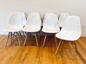 Set Of 8 White Composite And Wood Legged Chairs