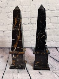 Pair Of Dark, Polished Stone Obelisks