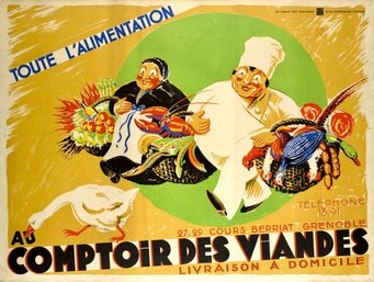 Large Framed Vintage Rob D'Ac Poster - Toute L'alimentation Au Comptoir Des Viandes, Grenoble