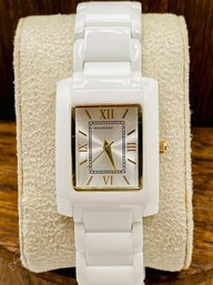 Isaac Mizrahi Live White Ceramic Quartz Watch With Butterfly Clasp - 6 1/4 Inch