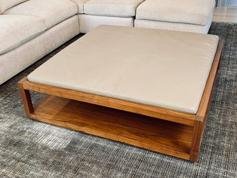 Large Scale Custom Square Taupe Leather And Walnut Coffee Table