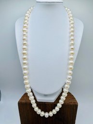 8-9mm White Cultured Freshwater Pearl Rhodium Over Sterling Silver 24 Inch Necklace