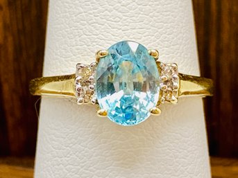 8x6mm Oval Blue Topaz 14k Yellow Gold Ring - Size 6