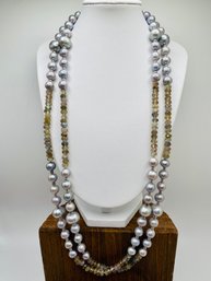 50 Inch Silver Pearl And Bead Necklace