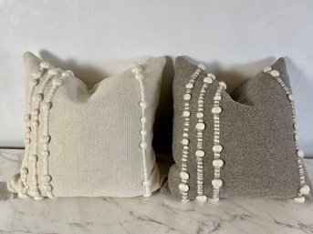 Pair Of Treko Chile Wool Throw Pillows - Kuk Collection - Cream And Tan/cream - Retail $475 Each