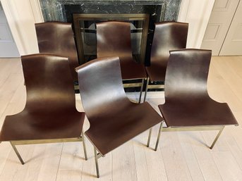 Set Of Six Gratz Industries Laverne TG-10 Sling Dining Chairs With Brown Leather And Bronze- 1 Of 2 -  $20,400