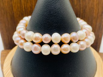 Pair Of Pink And White Pearl Flexi Bracelets - 6.5