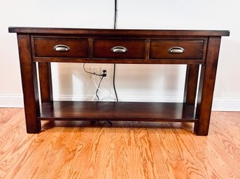 Pottery Barn Dark Wood 3 Drawer Console - Mahogany