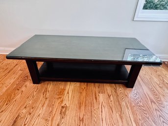 Dark Wood Coffee Table With Glass Over The Wood