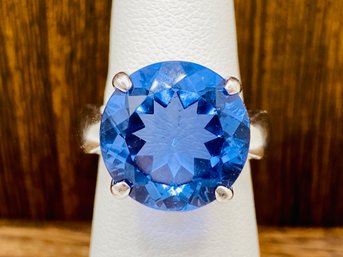 14mm Round Blue Color Change Fluorite 9ct Rhodium Over Sterling Silver Ring - Size 5