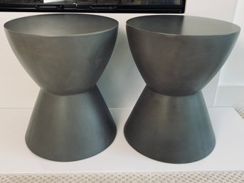 Pair Of Concrete Modern Garden Stools - Grey