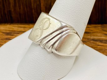 Vintage Gents Initial (p) Sterling Silver Ring - Size 10