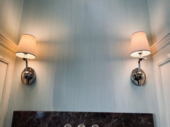 Pair Of Chrome Wall Sconces With Shades