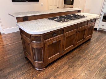 Dark Wood Base Kitchen Island With Wolf Propane Gas Cooktop