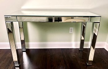 Beveled Mirror Over Wood Two-drawer Desk