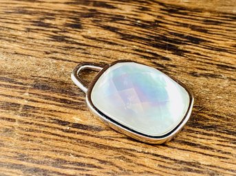 18x13mm Iridescent Gemstone In Silver Setting- Most Likely Cut Lab Created White Opal Pendant