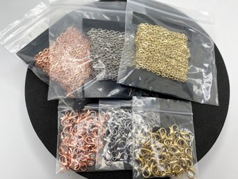 Iron Unfinished Cable Chain Kit In Silver, Gold, And Rose Tones With Findings Approx 12 Meters Total