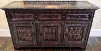 Solid Wood Antique Sideboard With Wrought Iron Hardware