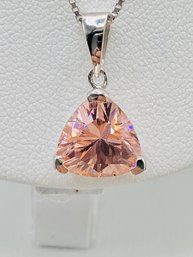 Pink Morganite 10mm Trillion Pendant With 18 Silver Box Chain