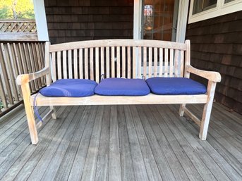 Scancom Teak Bench - 3 Navy Cushions From Plow And Hearth