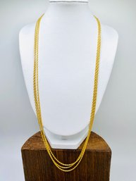 Set Of 3 24 Inch 18k Yellow Gold Over Sterling Silver Wheat Link Adjustable Chains