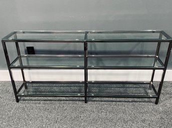 Glass And Bronze Color Metal Shelf Unit