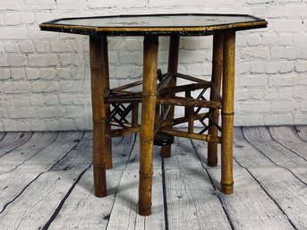 Bamboo Octagonal Side Table With Asian-Inspired Painted Top