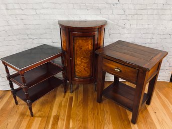 Pair Of Tables: Jansen Demi Lune Side Burl Table With Rectangular Single Drawer With Pulls On Both Sides