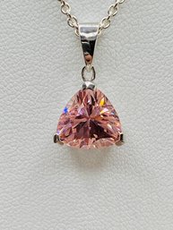 Pink Morganite 10mm Trillion Pendant With 18 Silver Chain