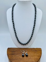 18 Inch Hematite Necklace And Dangle Earrings