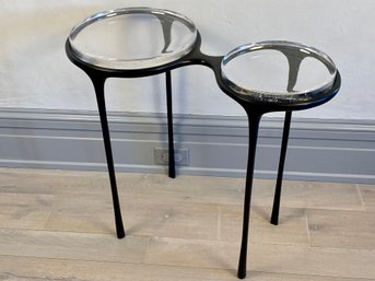 Holly Hunt Spectacles Side Table - Monument Dark Cast Bronze Base With Clear Cast Glass Top - Retail $13,080