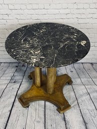 Round, Granite-top, Wooden Base End Table