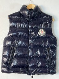 Women's Moncler Navy Blue Shiny Quilted Puffer Down Vest - Size 3