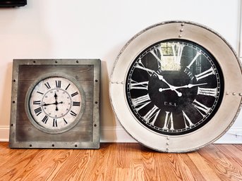 Pair Of Large Scale Wall Clocks - Rustic