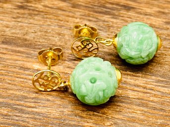 14k Yellow Gold And Jade Earrings